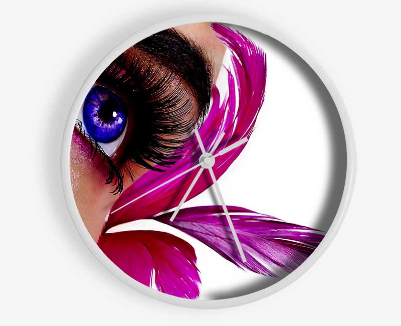 Stunning Pink Feathered Eye Clock - Wallart-Direct UK