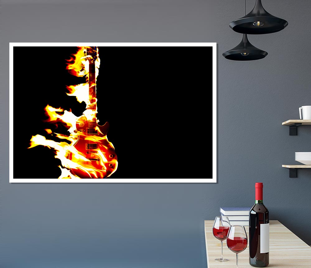 Guitar Flames Print Poster Wall Art