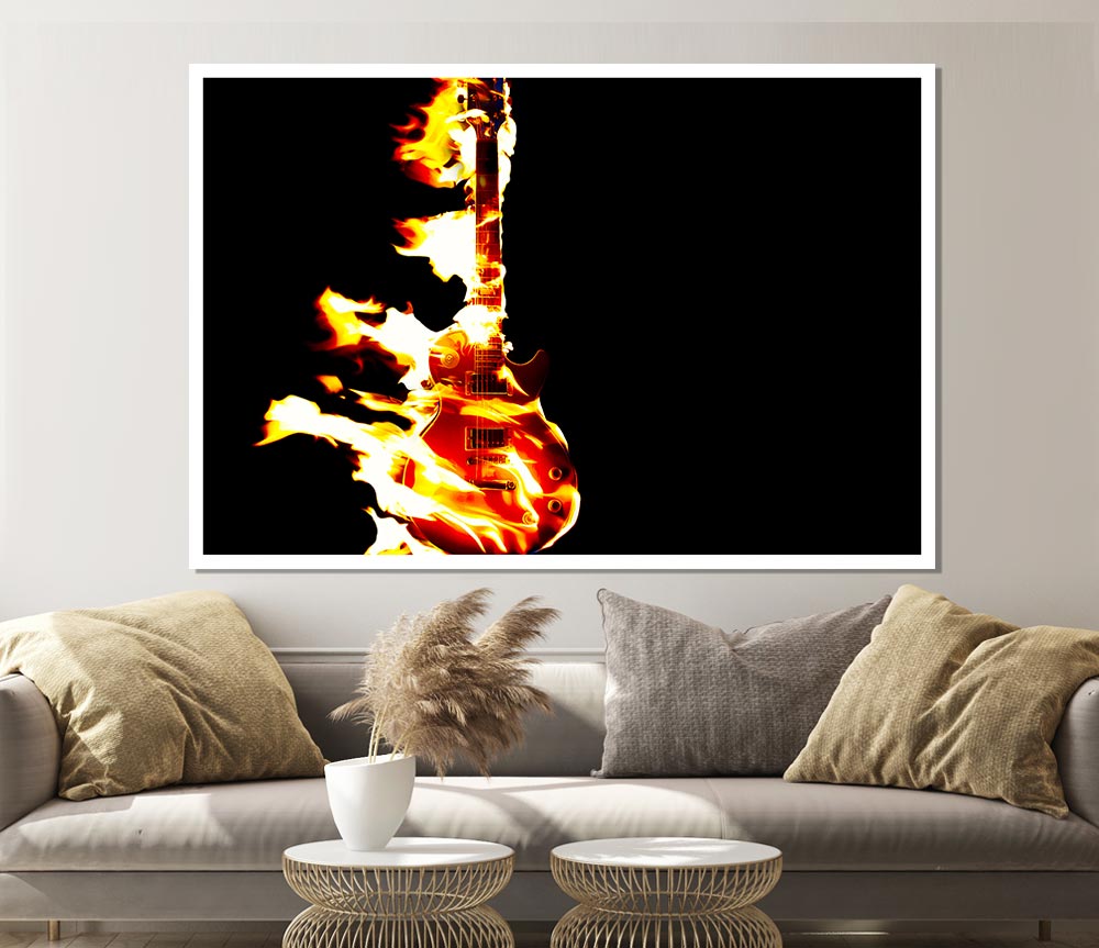 Guitar Flames Print Poster Wall Art