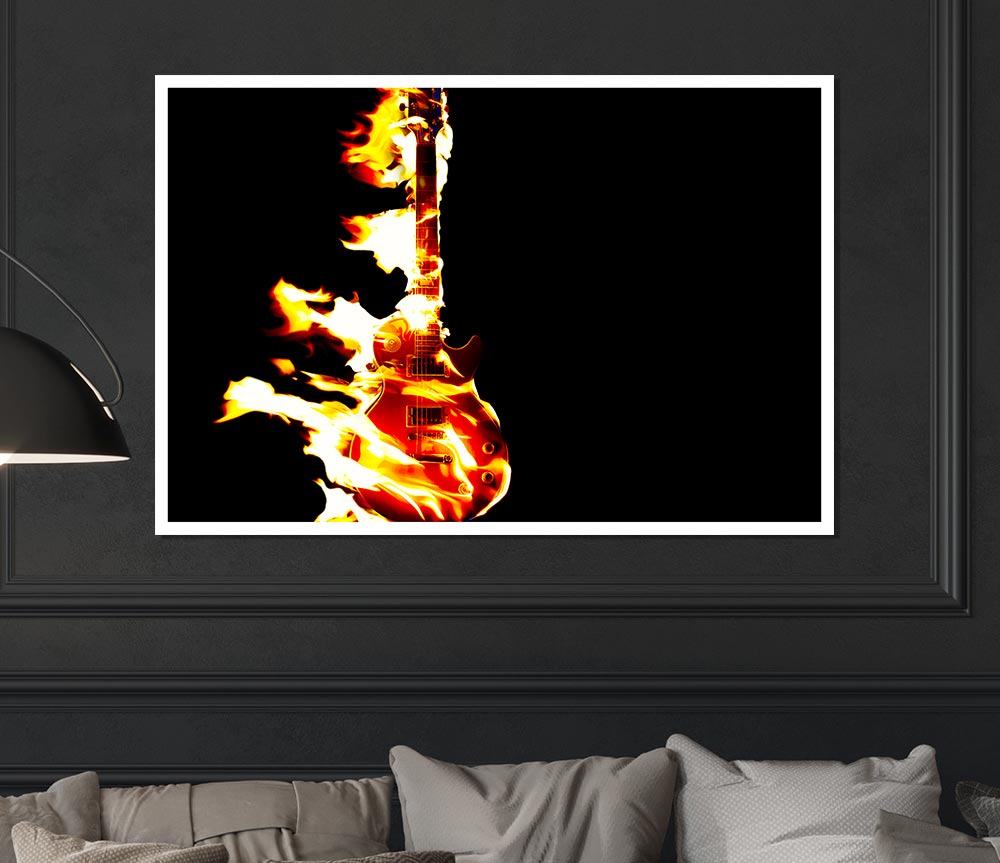 Guitar Flames Print Poster Wall Art