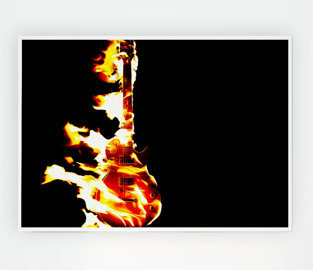 Guitar Flames Print Poster Wall Art