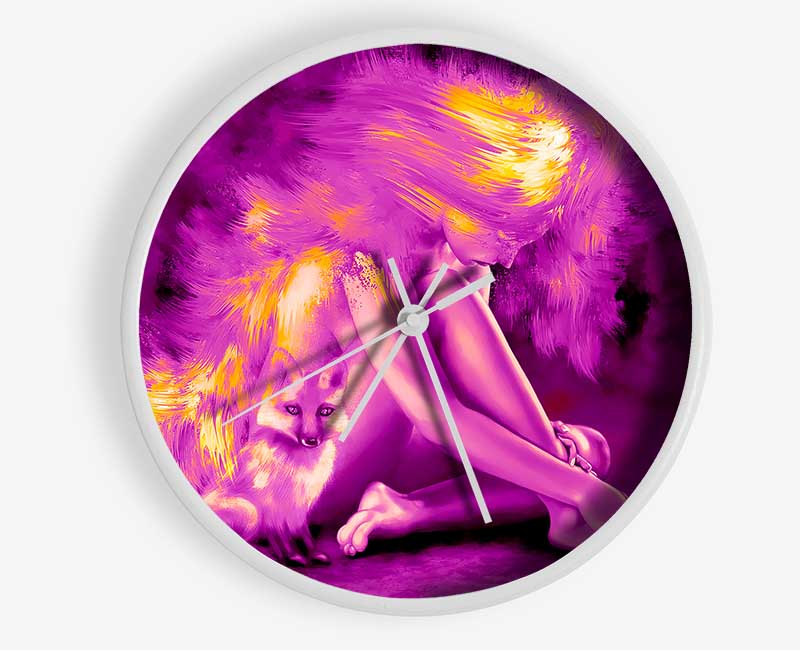 Pink Fire Fox Clock - Wallart-Direct UK