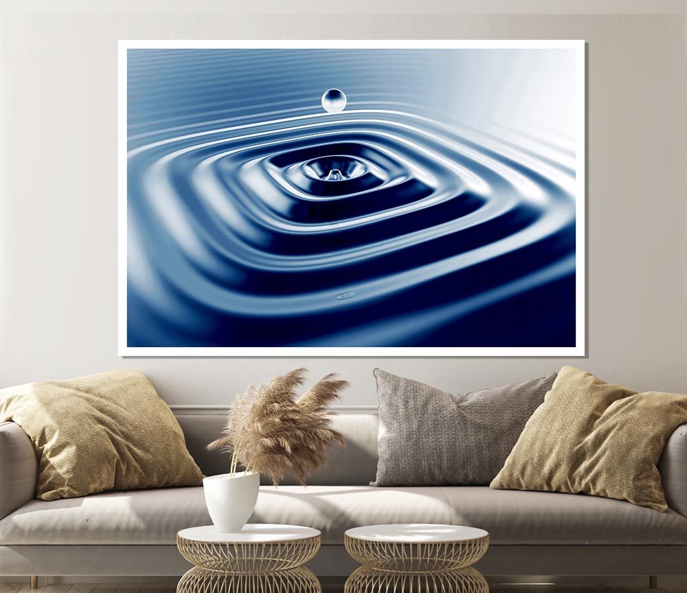 Blue Square Water Splash Print Poster Wall Art