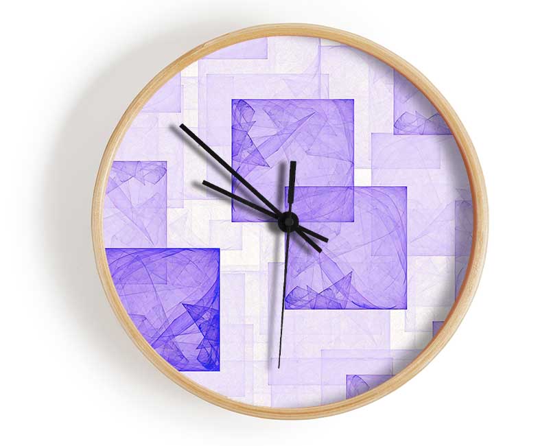 Lilac Squares Clock - Wallart-Direct UK