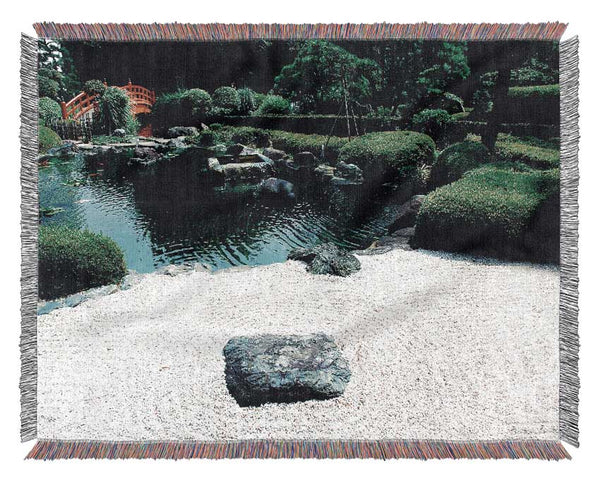 Peaceful Chinese Garden Woven Blanket