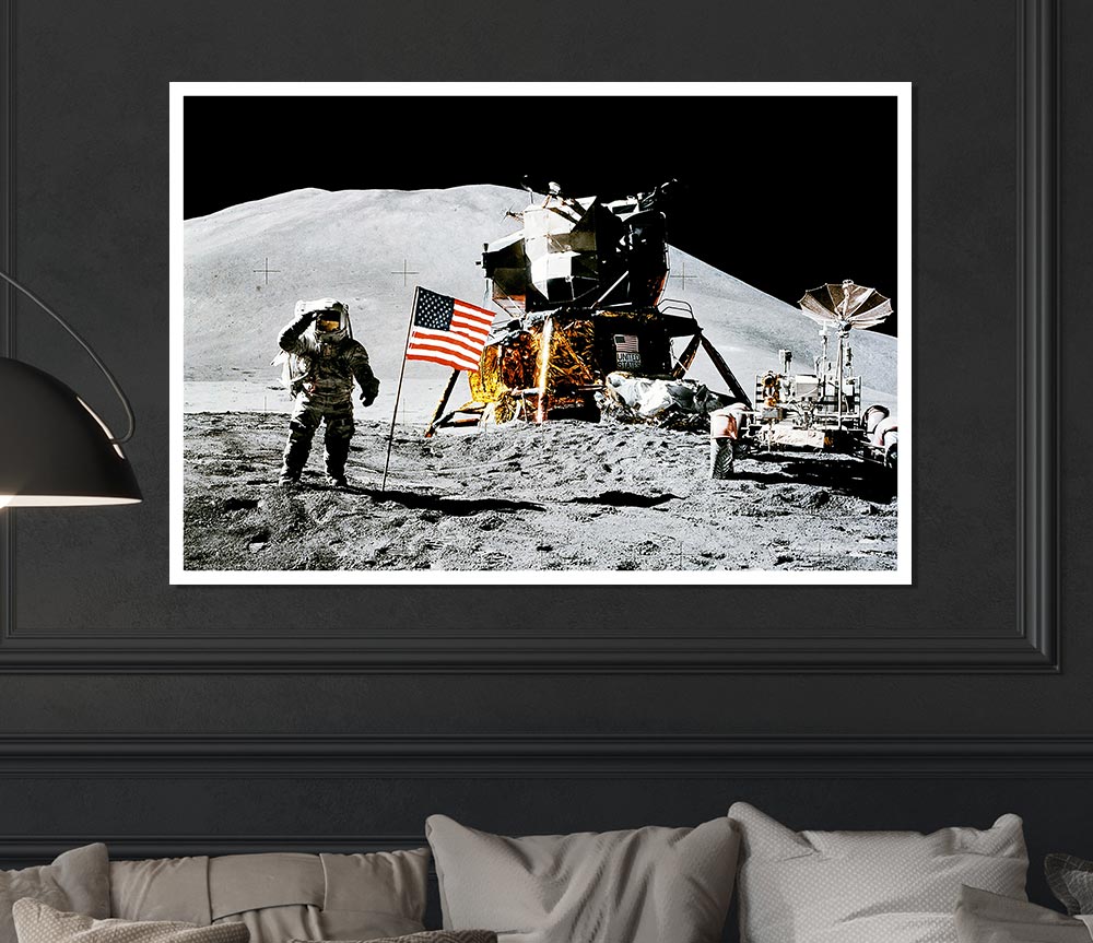 American Moon Landing Print Poster Wall Art