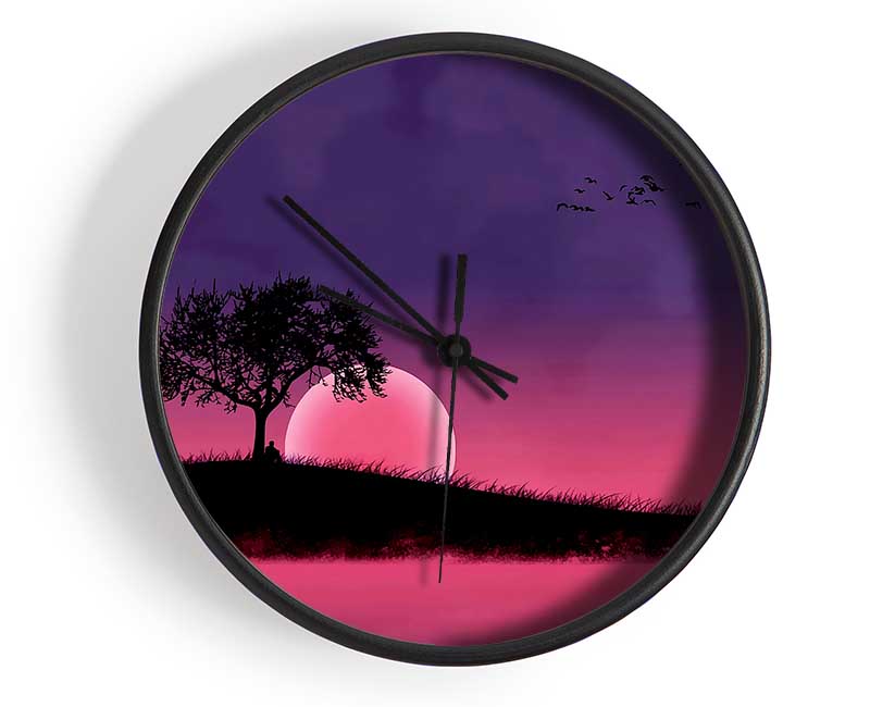 Pink Moonlit River Clock - Wallart-Direct UK