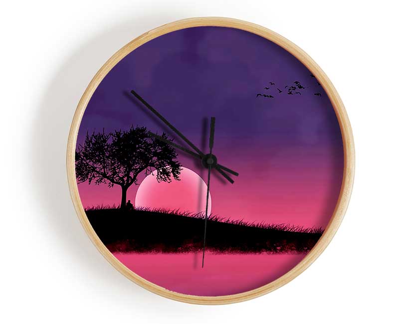 Pink Moonlit River Clock - Wallart-Direct UK