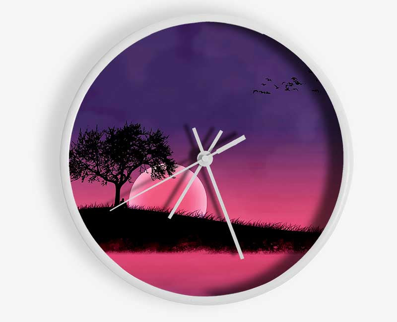 Pink Moonlit River Clock - Wallart-Direct UK