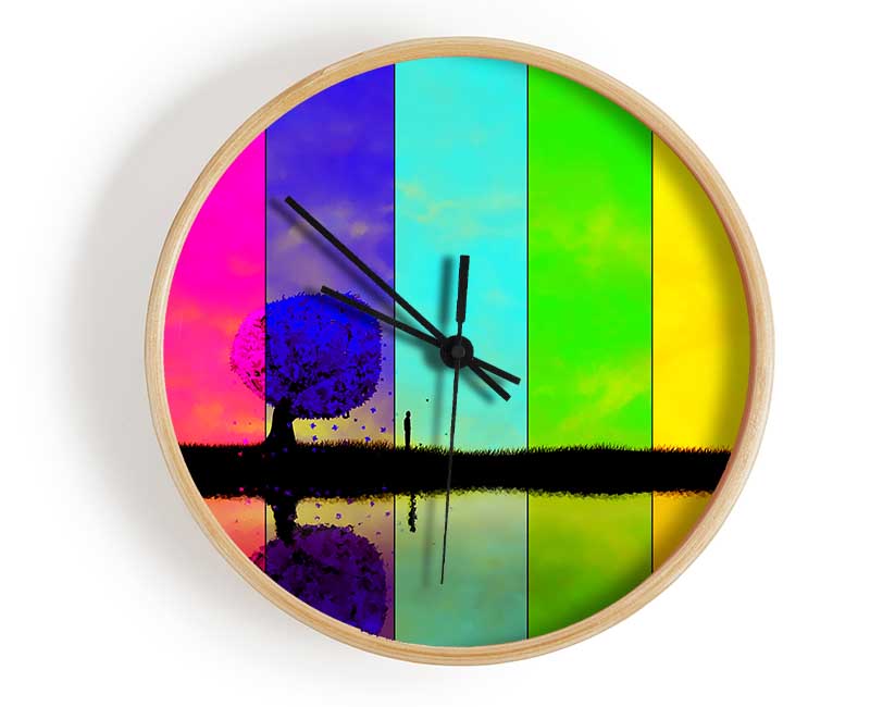 Rainbow Stripes Tree Clock - Wallart-Direct UK