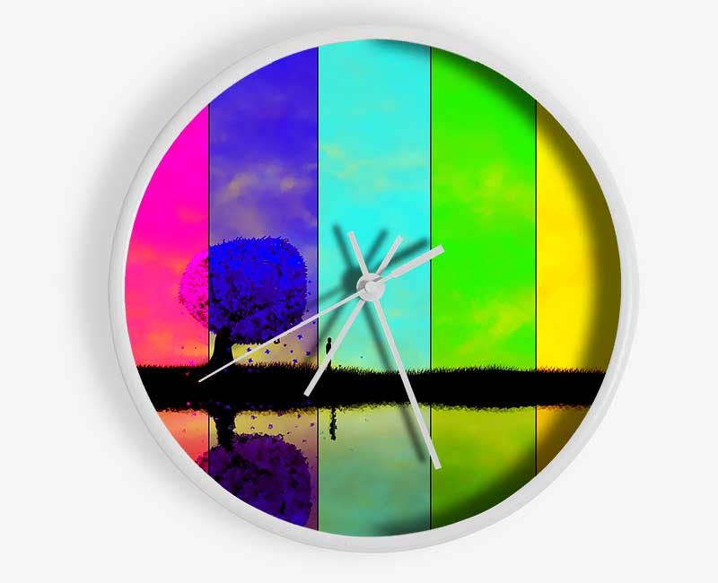 Rainbow Stripes Tree Clock - Wallart-Direct UK