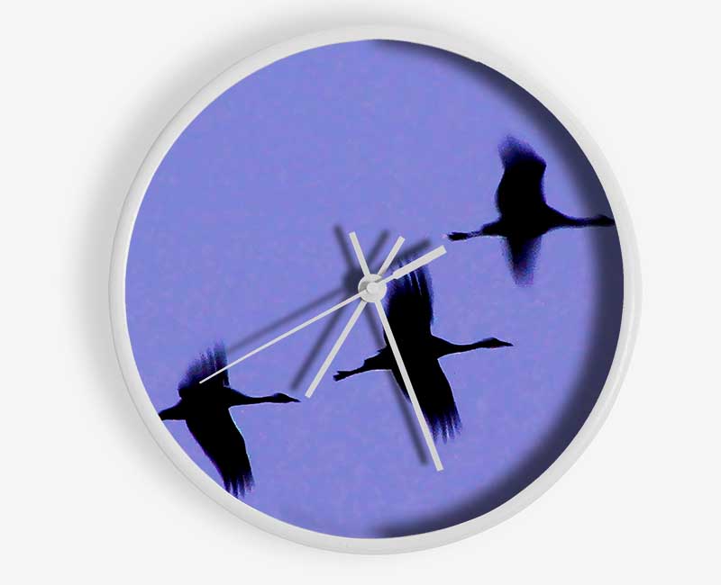 Geese Trio In Flight Purple Clock - Wallart-Direct UK