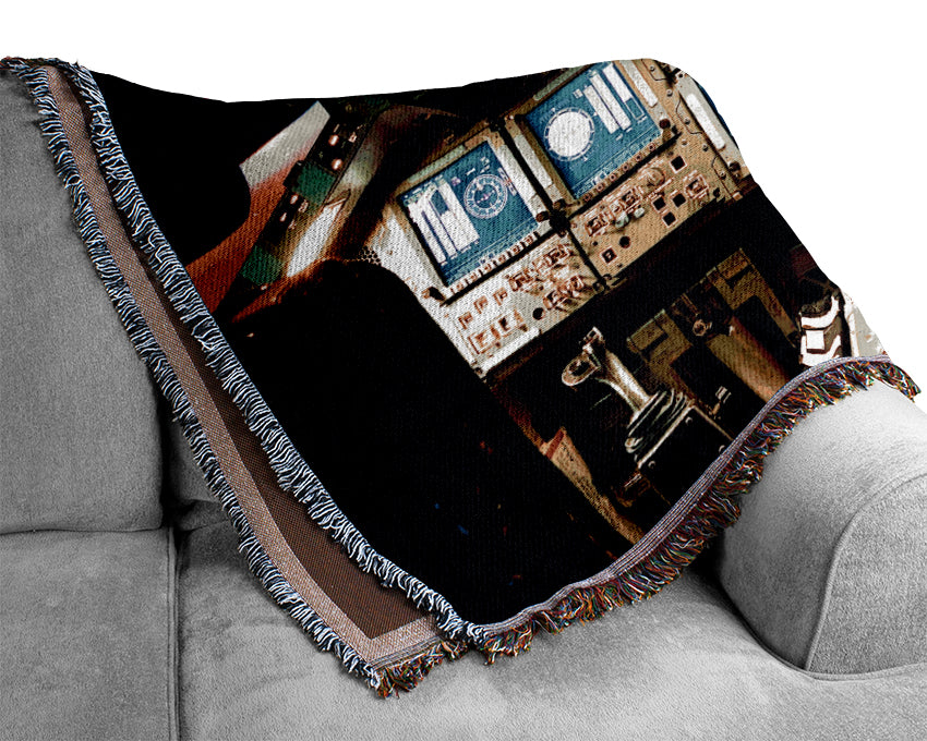 Nasa Cockpit Moon Rocket Woven Blanket