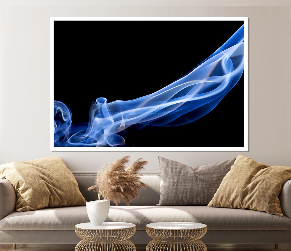 Blue Smoke On Black Print Poster Wall Art