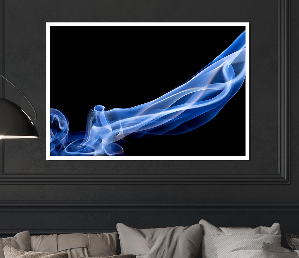 Blue Smoke On Black Print Poster Wall Art