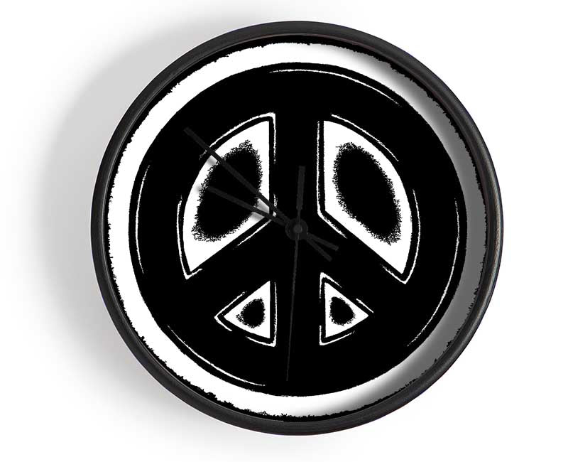 Peace Sign White On Black Clock - Wallart-Direct UK