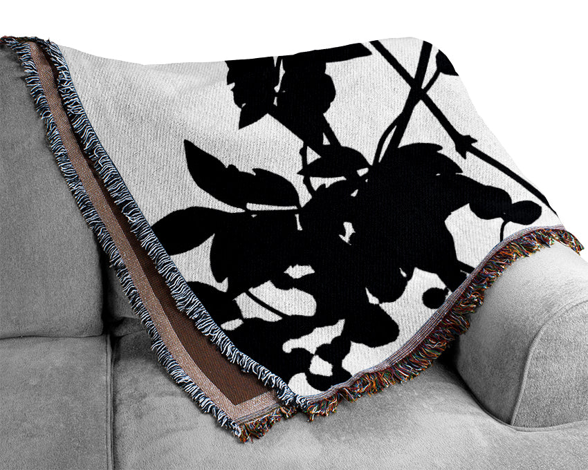 Black Flowers Woven Blanket