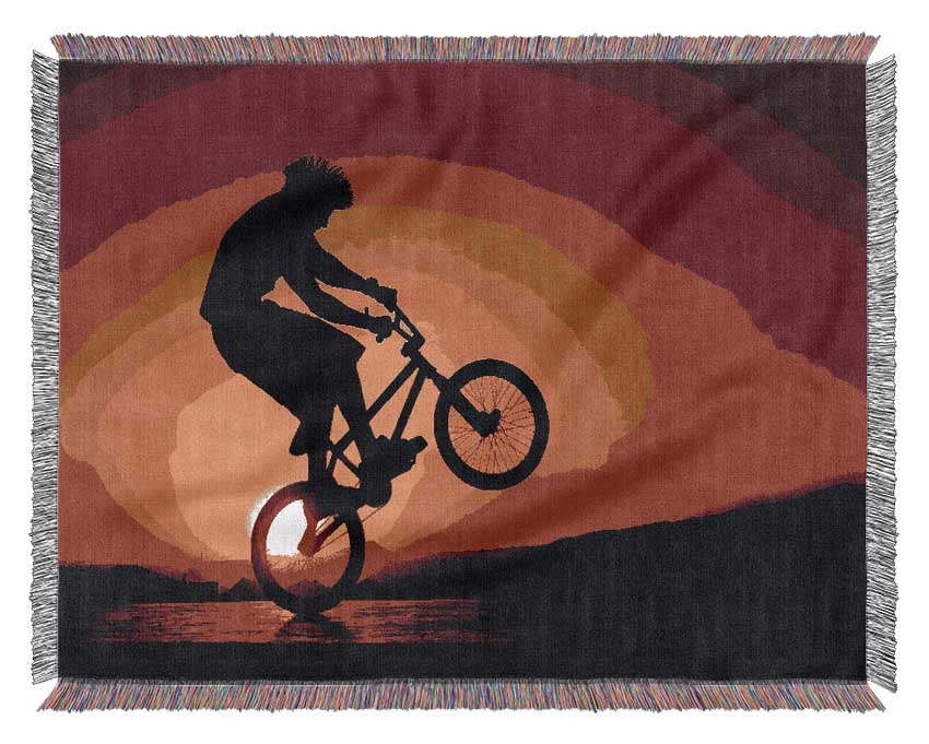 Bmx Back Wheelie In Red Sunlight Woven Blanket