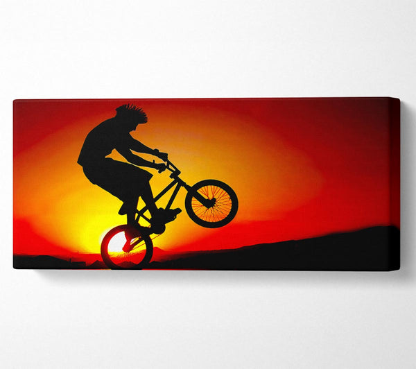 Bmx Back Wheelie In Red Sunlight