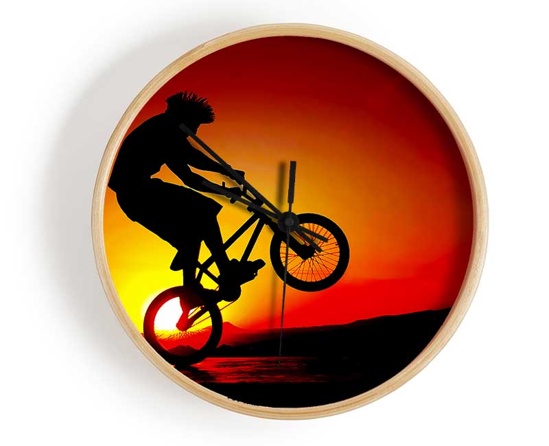 Bmx Back Wheelie In Red Sunlight Clock - Wallart-Direct UK