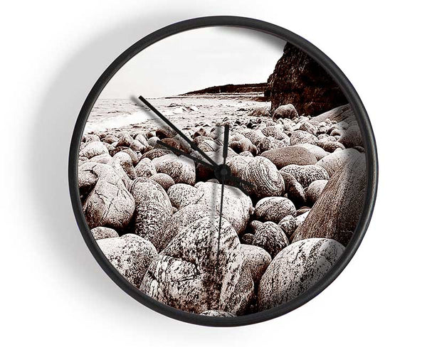 Pebbles Of The Ocean Brown Clock - Wallart-Direct UK