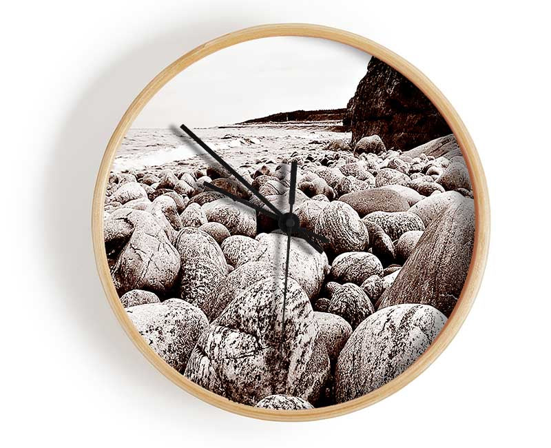 Pebbles Of The Ocean Brown Clock - Wallart-Direct UK