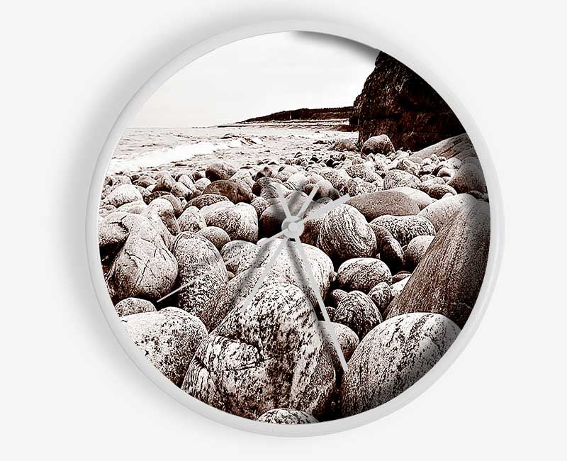 Pebbles Of The Ocean Brown Clock - Wallart-Direct UK