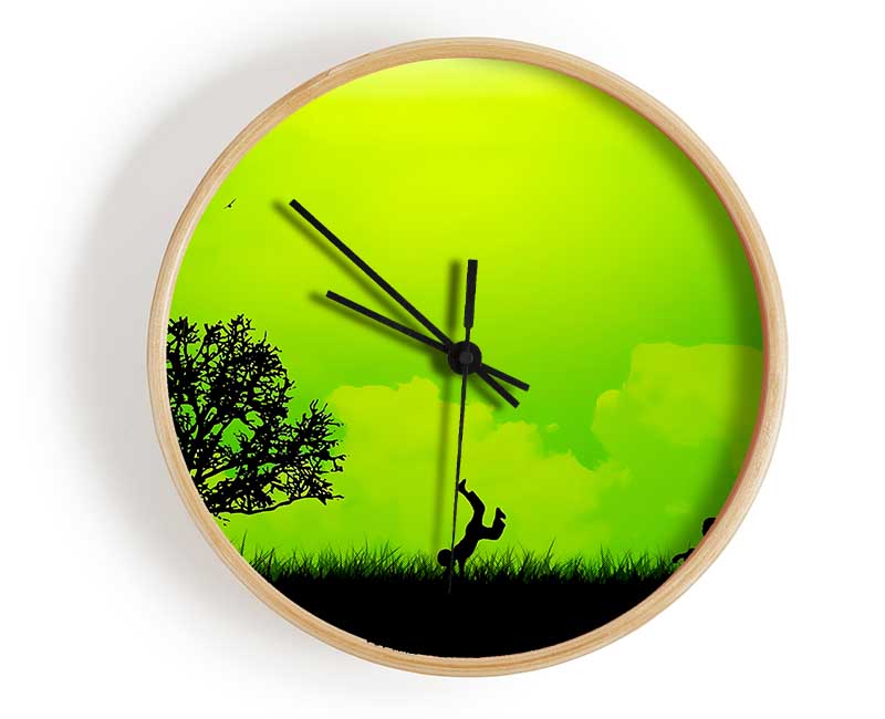 Children Playing Green Clock - Wallart-Direct UK