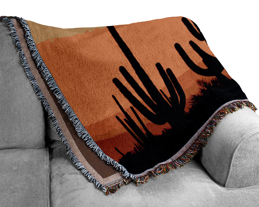 Desert Cactus Sunrise Woven Blanket