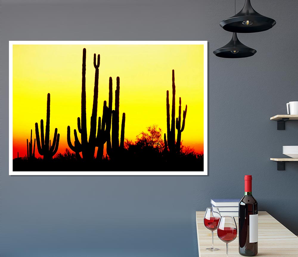 Desert Cactus Sunrise Print Poster Wall Art