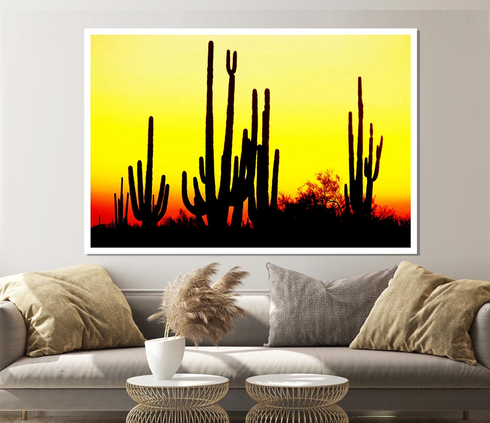 Desert Cactus Sunrise Print Poster Wall Art