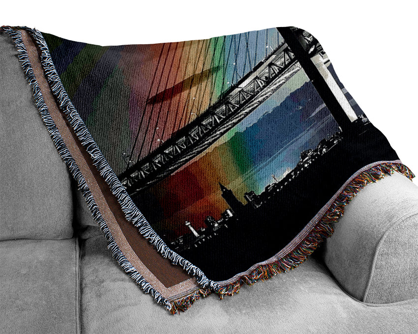 NYC Rainbow Bridge B n W Woven Blanket