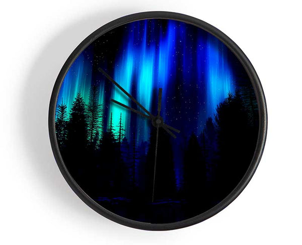 Blue Northern Lights Through The Forest Clock - Wallart-Direct UK