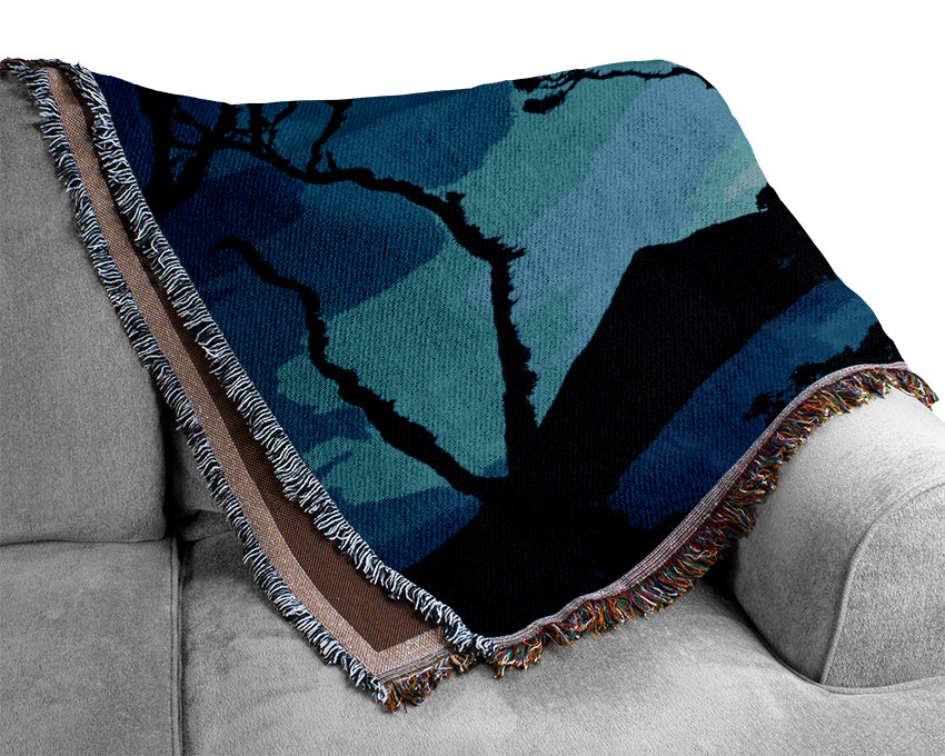 Distant Mountain View Blue Woven Blanket