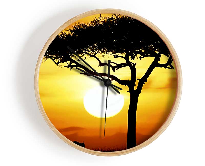 African Safari Tree In Sunlight Clock - Wallart-Direct UK