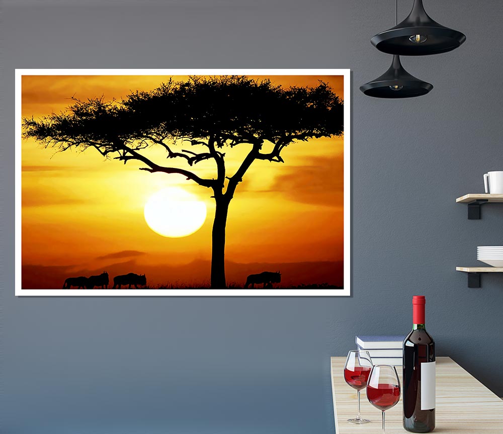 African Safari Tree In Sunlight Print Poster Wall Art