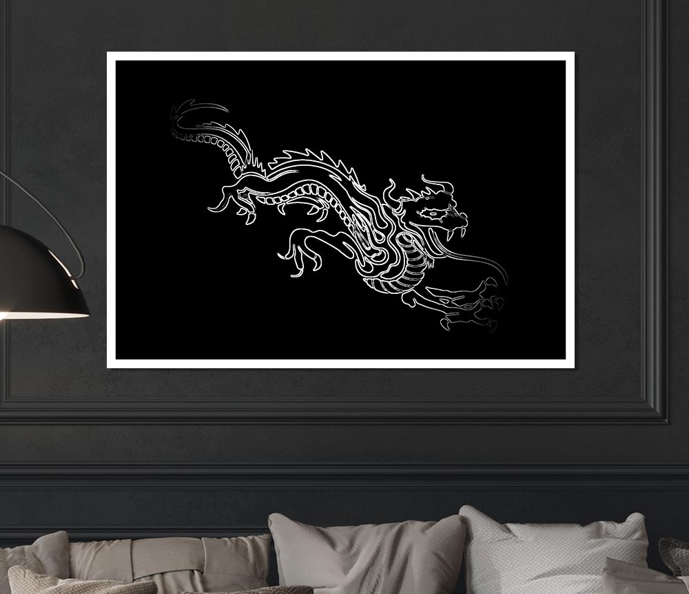 Black Fire Dragon Print Poster Wall Art