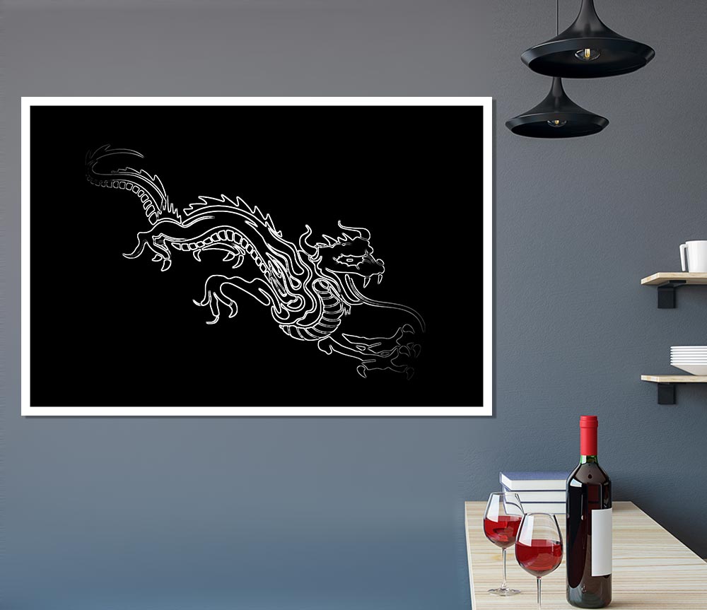 Black Fire Dragon Print Poster Wall Art