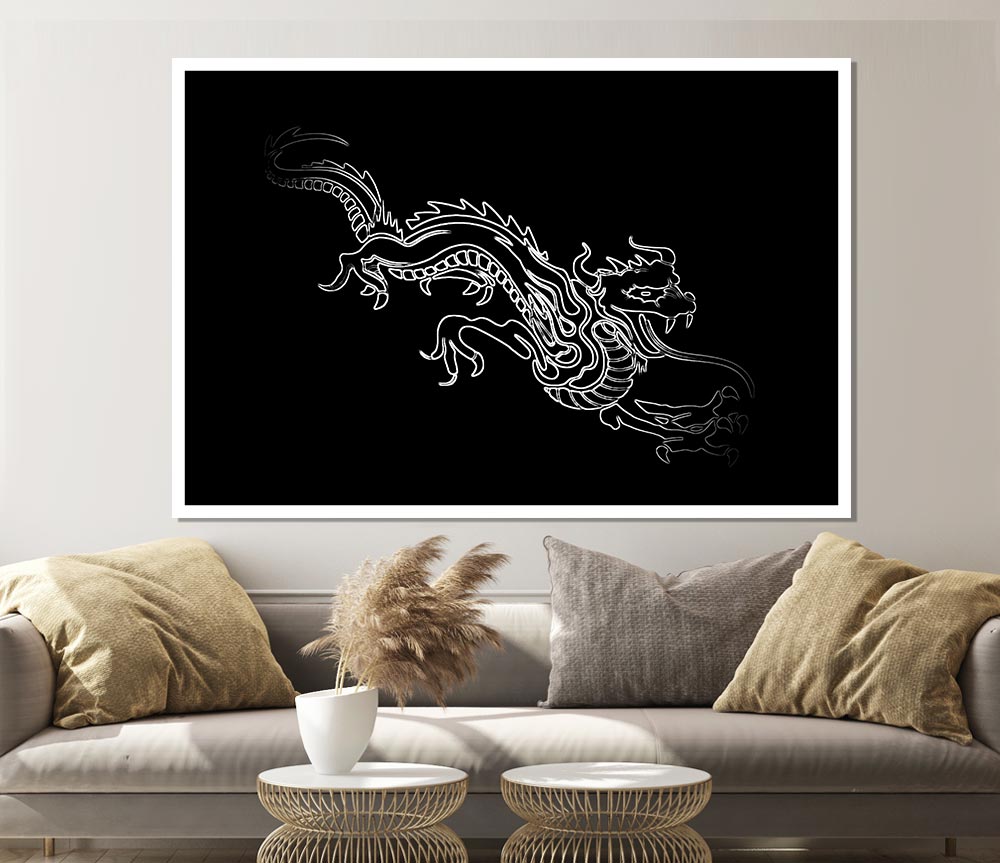 Black Fire Dragon Print Poster Wall Art