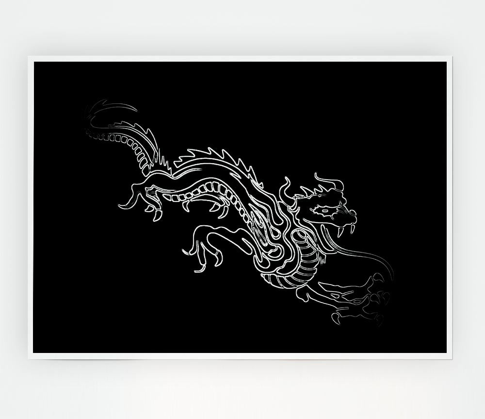 Black Fire Dragon Print Poster Wall Art