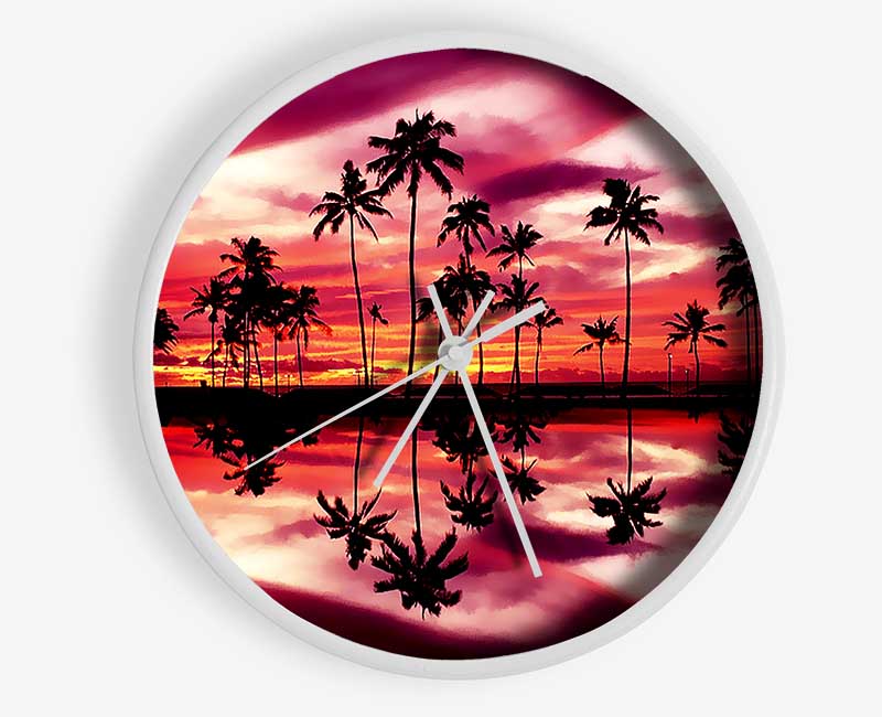 Pink Palm Tree Reflections Clock - Wallart-Direct UK