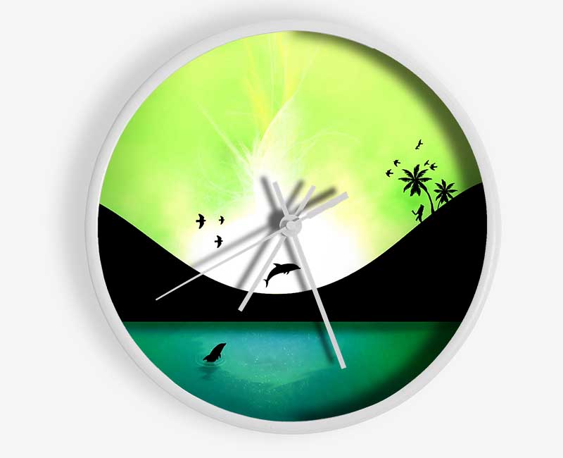 Green Dolphin Paradise Clock - Wallart-Direct UK