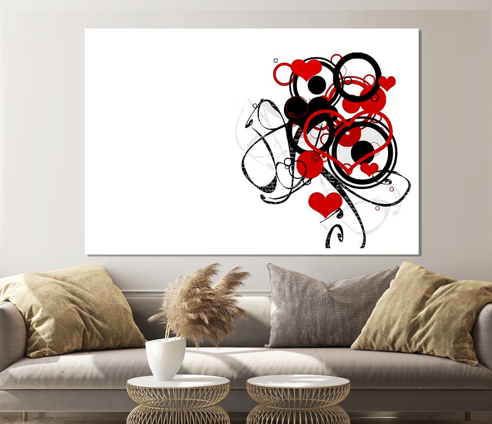 Circles And Hearts Print Poster Wall Art