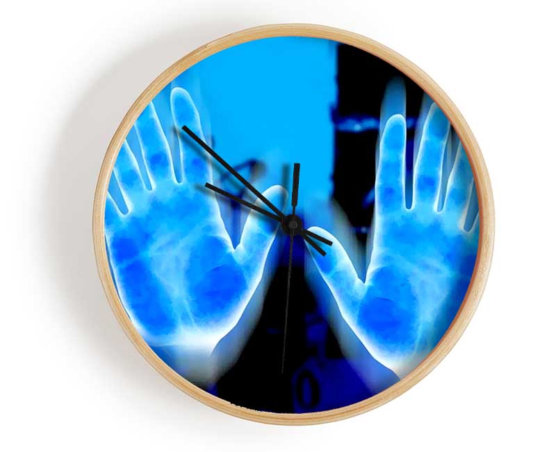 Vibrant Blue Hand Prints Clock - Wallart-Direct UK