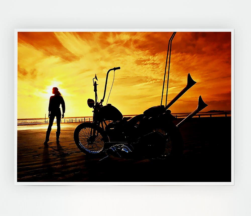 Harley Davidson Sunset Print Poster Wall Art