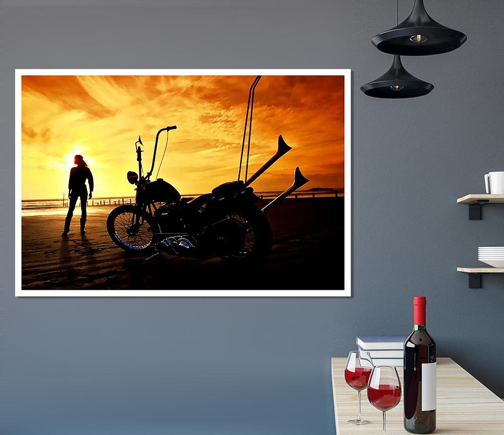 Harley Davidson Sunset Print Poster Wall Art