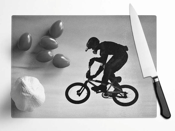 BMX Jump B n W Glass Chopping Board