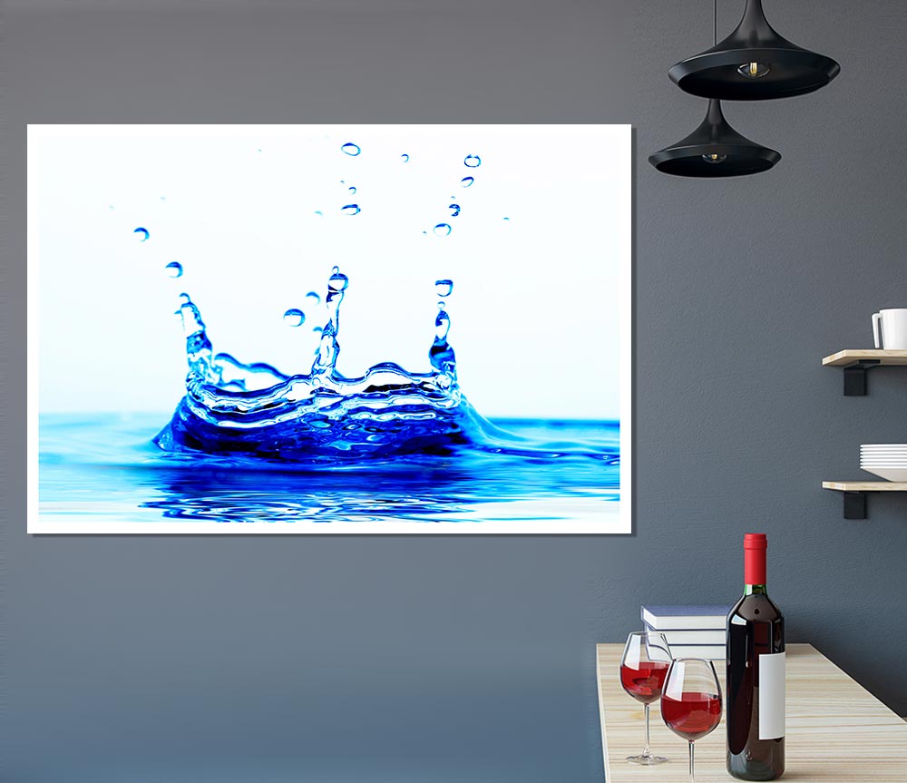 Blue Water Droplets Print Poster Wall Art