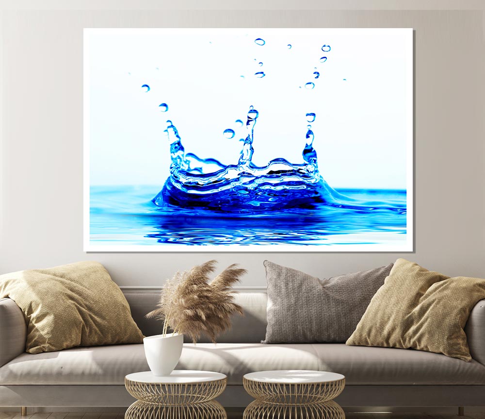 Blue Water Droplets Print Poster Wall Art