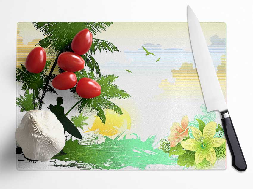 Surfer Flowers Glass Chopping Board